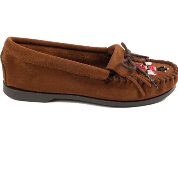 Minnetonka Women's Leather Moccasin W/ Thunderbird Beading Shoes Flats Sz 6 NWOB - Picture 5 of 16